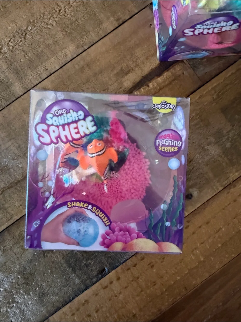 2 SquishSphere Kids Toy - Pink/Orange Aquarium Floating Scene